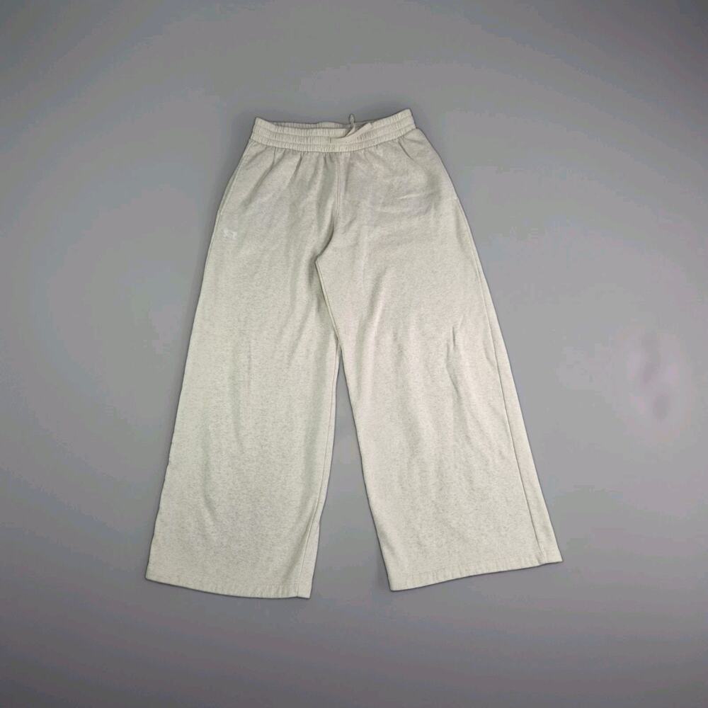 Under Armour Women’s Sz L Beige Rival Fleece Lined Textured Pants Wide Leg C40